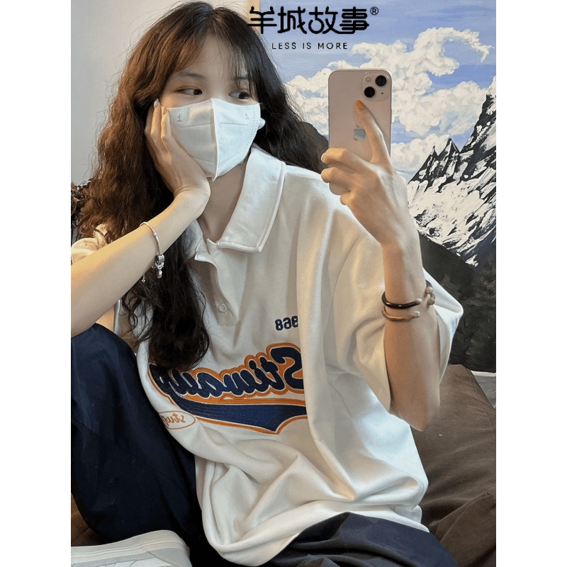 Pure cotton embroidered t-shirt short sleeve Harajuku style top short sleeve top letter oversize bottoming shirt ins style clothes girls clothes top