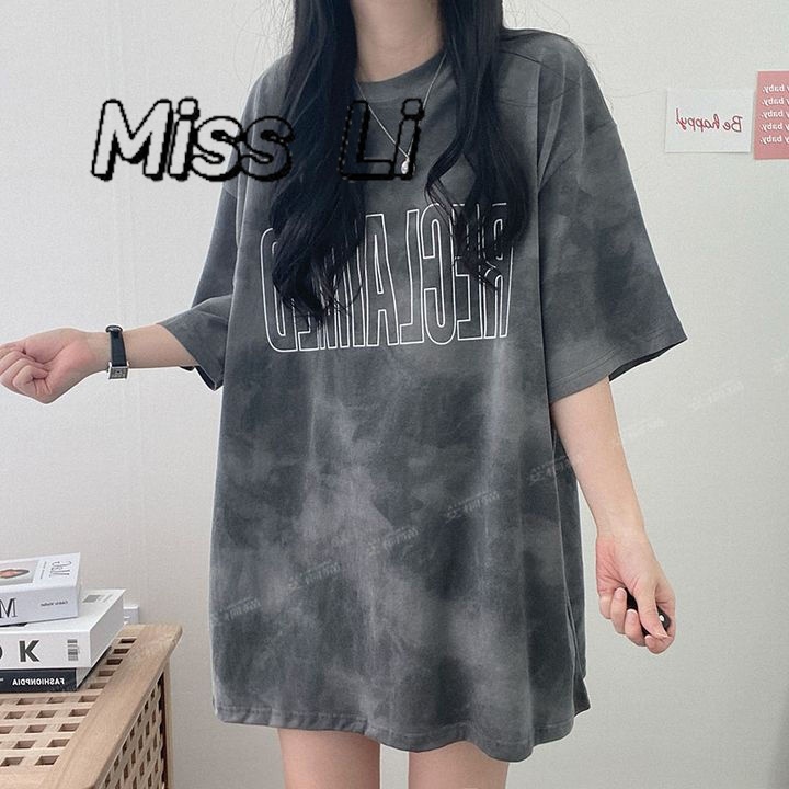 Taiwan shipment short-sleeved T-shirt women's large size women's clothing Korean style loose design niche mid-length top oversize bottom missing girls' clothing