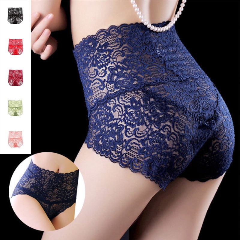 Women's High-waist Panties Sexy Lace Plus Size Panty Hollow Out Breathable Underwear Lift-Up Hip 