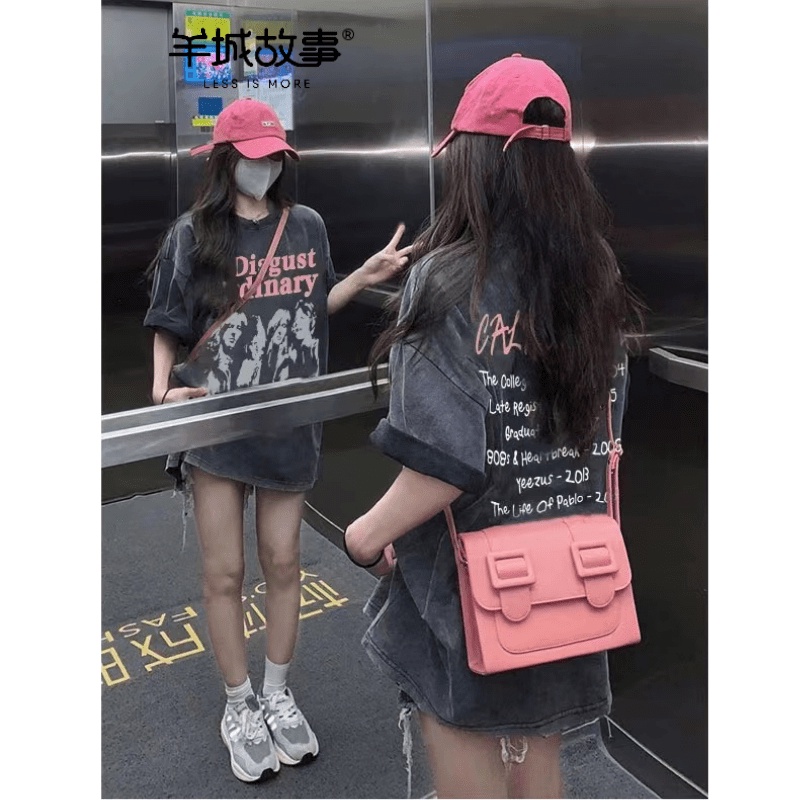 100% cotton T-shirt short-sleeved top washed and distressed American retro top oversize designer top short-sleeved tie-dye summer clothes