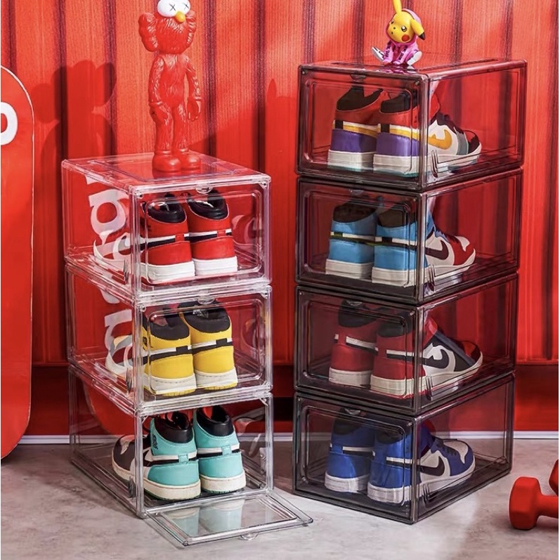 Free shipping with invoice, transparent shoe box with magnetic closure, side opening, thickened hard box, sneaker storage, stable stacking shoe box