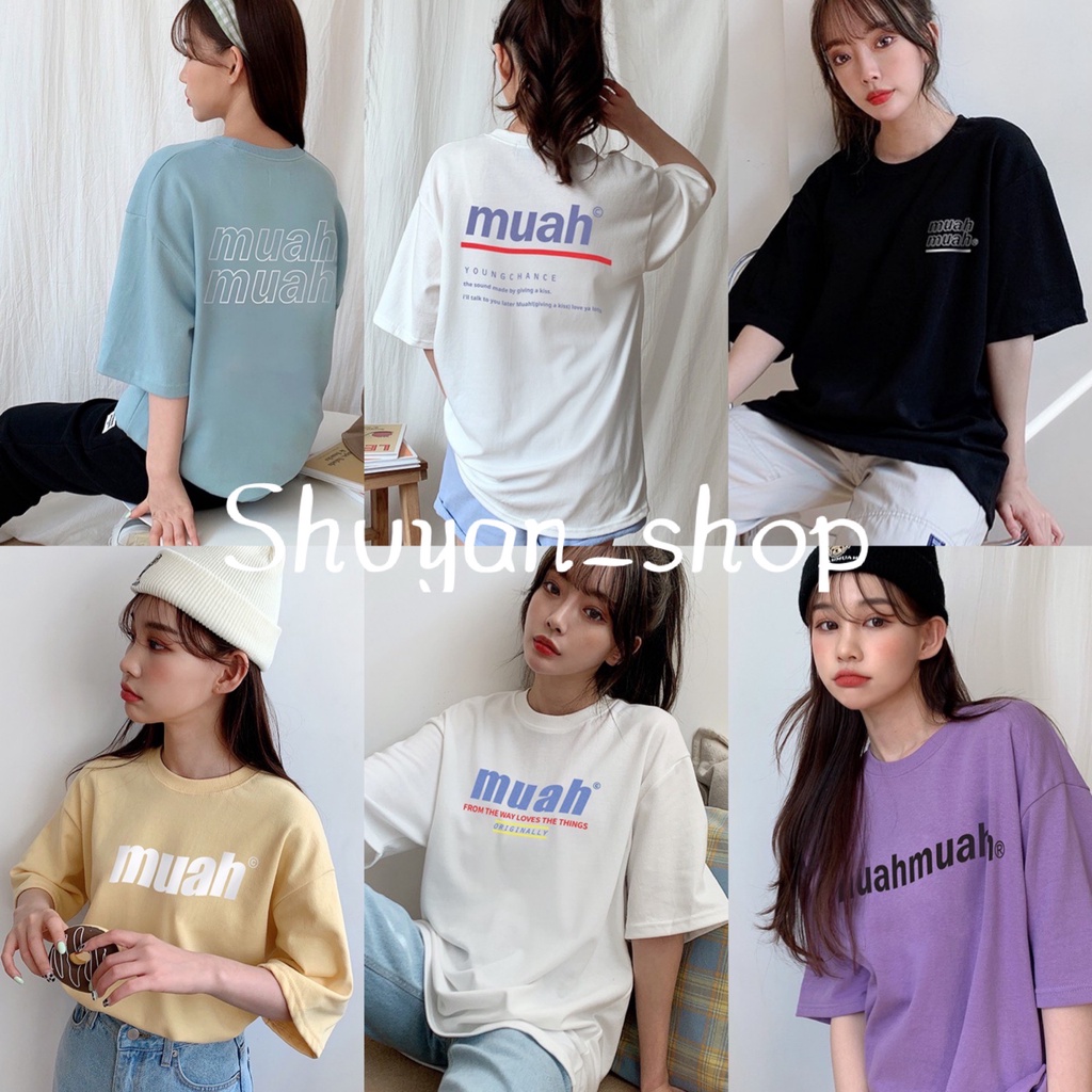 [New styles and colors/shipping in 1-4 days] muahmuah short-sleeved muah short T-shirt, thick cotton, classic short-sleeved, multi-color top, couple's clothing, Korean purchasing muah
