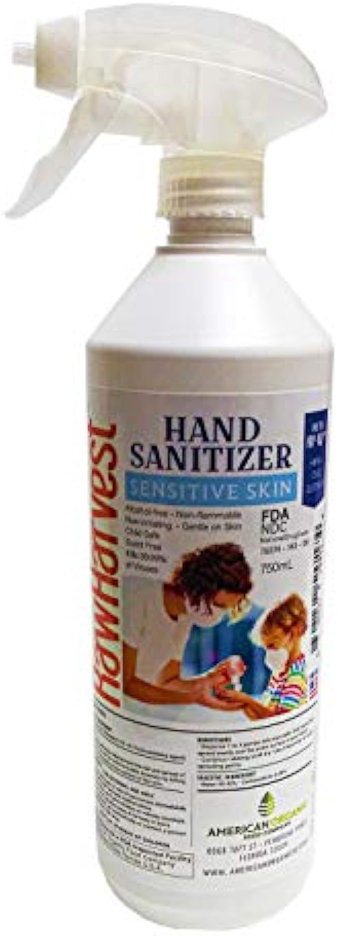 RawHarvest Hand Sanitizer Sensitive Skin Alcohol free 25 oz Liquid Spray Bottle Made in USA (FDA Registered NDC 79374-140-08) Powered by NanoTechnology