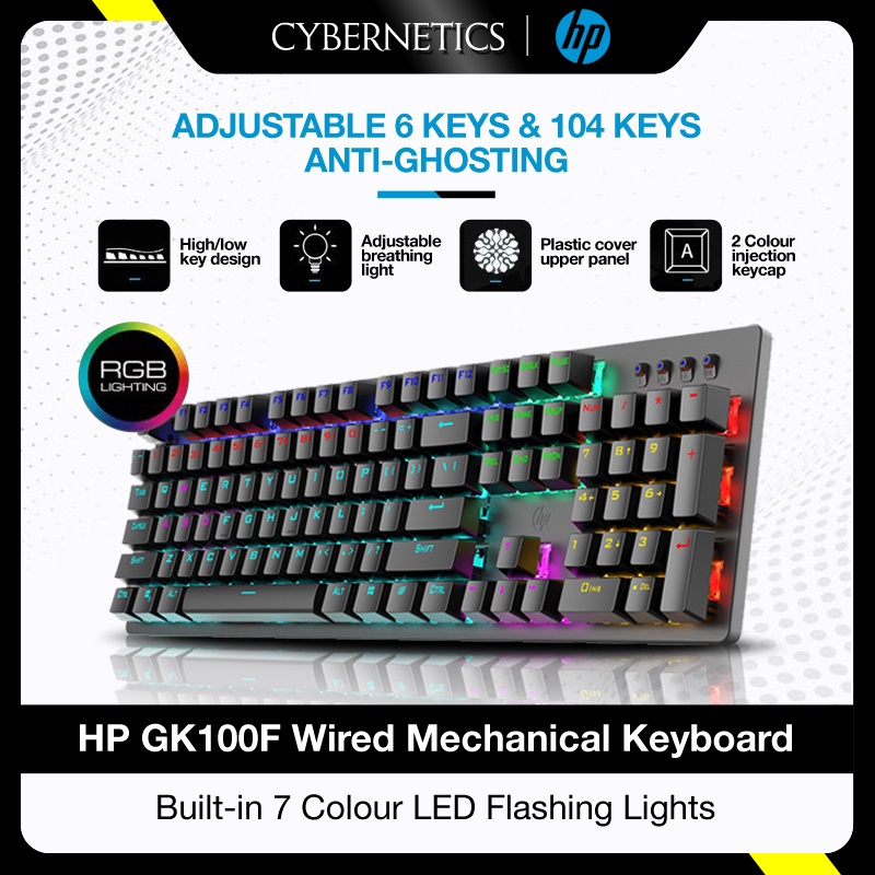 HP GK100F True Mechanical Keyboard Wired 104 Keys Anti-collision Adjustable RGB Backlight Blue Switch For PC Office