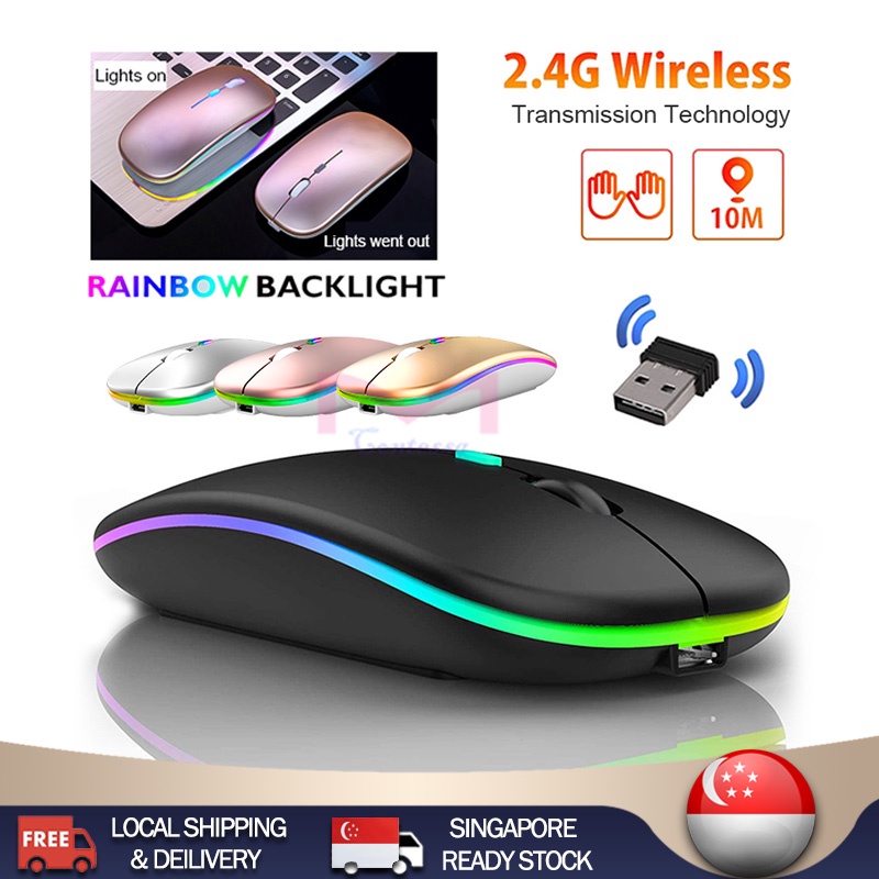 ready stock Wireless Mouse 2.4Ghz Receiver Optical Adjustable Silent led usb Rechargeable for Laptop notebook 
