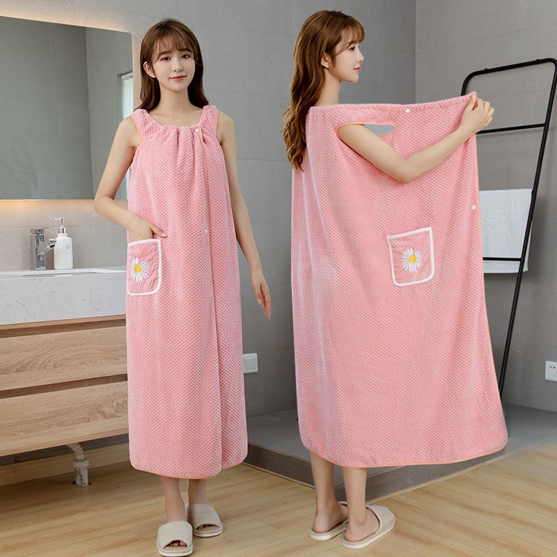 Bathrobe Can Wear Wrap Towel Adult Bath Absorb Water Than Pure Cotton Skirt Long Coral Fleece