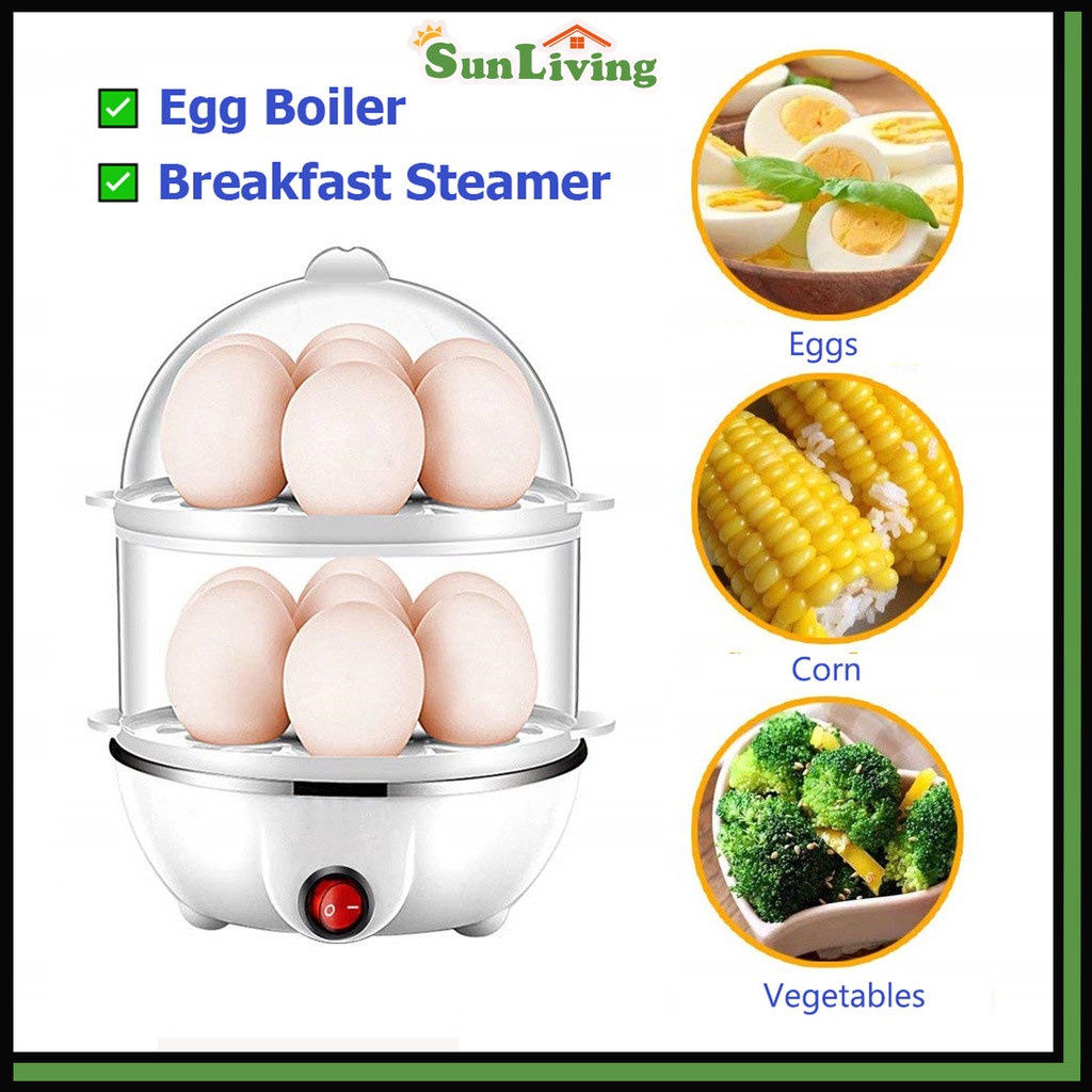 Electric Egg Boiler Half Boiled Egg Maker Double-Layer Mini Cooker Breakfast Steamer 2-Pin Plug Auto Power-off 