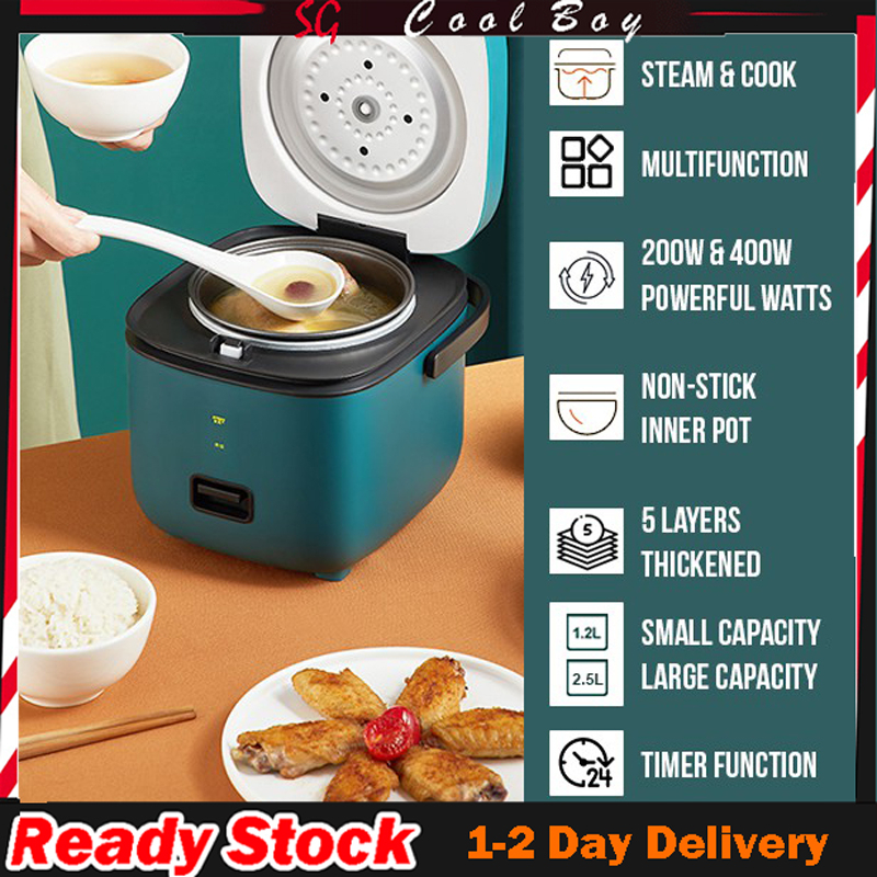 SG READY STOCK1.2L Mini Electric Non-Stick Rice cooker Multifunction With Steamer Cook Porridgewith Pot mini 