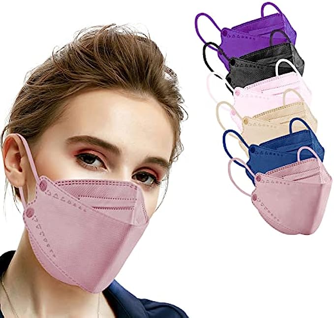 60PCS Multicolor KF94 Mask, 4 Layers Non-woven KF94 Face Masks 3D Fish Type Protection for Adult Women Men 6 Color